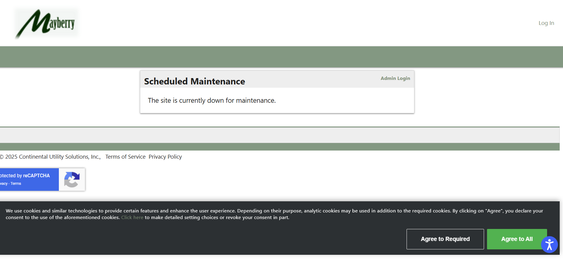 Screenshot of maintenance announcement